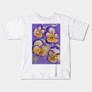 Viola Watercolor Purple Floral Pattern on Purple Kids T-Shirt